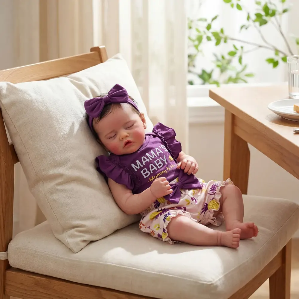 Newborn Reborn Baby Girl with Realistic Baby Sound, 17" Dolls with Rooted Brown Hair, photograph 4