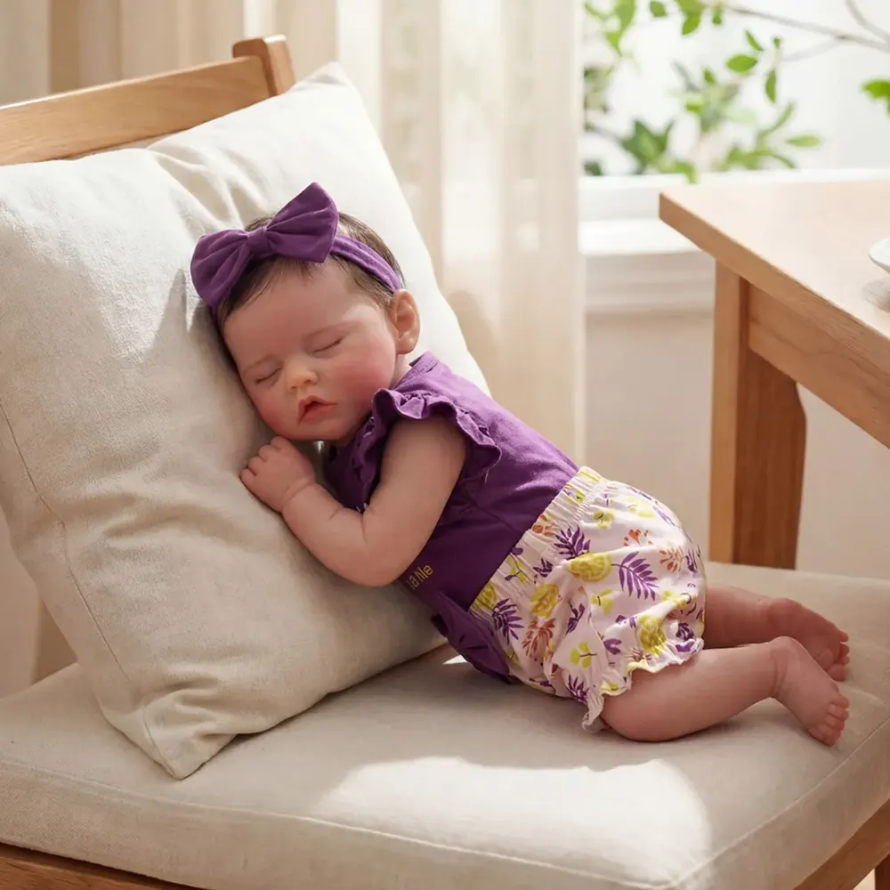 Newborn Reborn Baby Girl with Realistic Baby Sound, 17" Dolls with Rooted Brown Hair, photograph 5