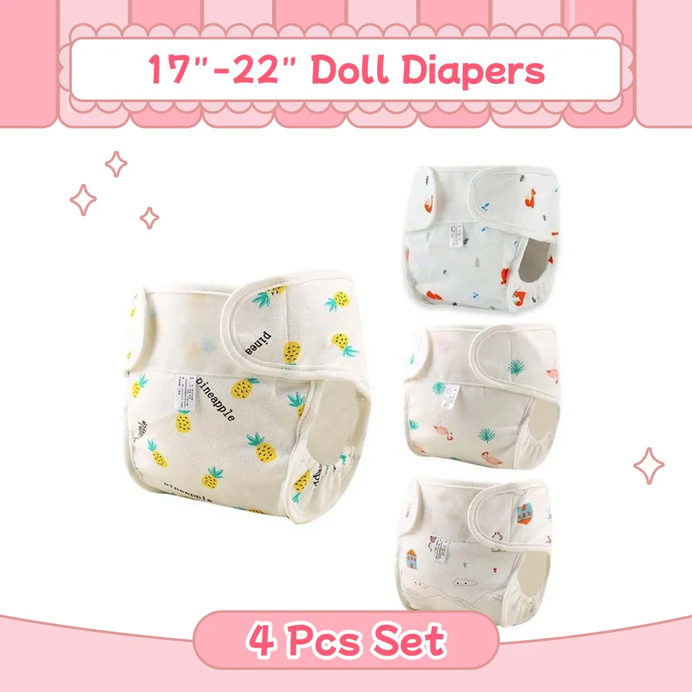 17"-22" Reborn Baby Washable Reusable 4 Pcs Nappies Pants