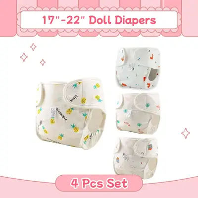 17"-22" Reborn Baby Washable Reusable 4 Pcs Nappies Pants