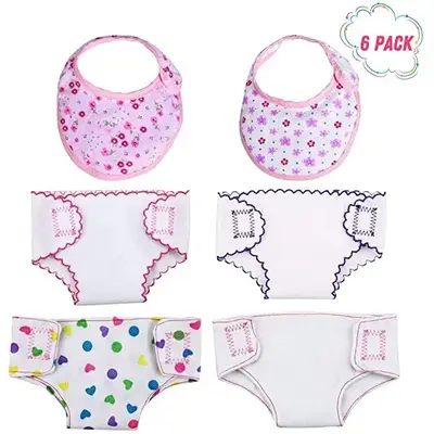 12"-16" Clothes Accessories 4 Pcs Doll Nappies and 2 Pcs Doll Bibs Set