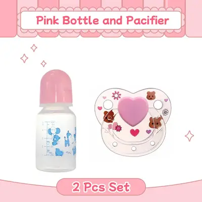 Pink Style Pacifier and Bottle 2 Piece Set Safest Reborn Baby Doll Girl Accessories