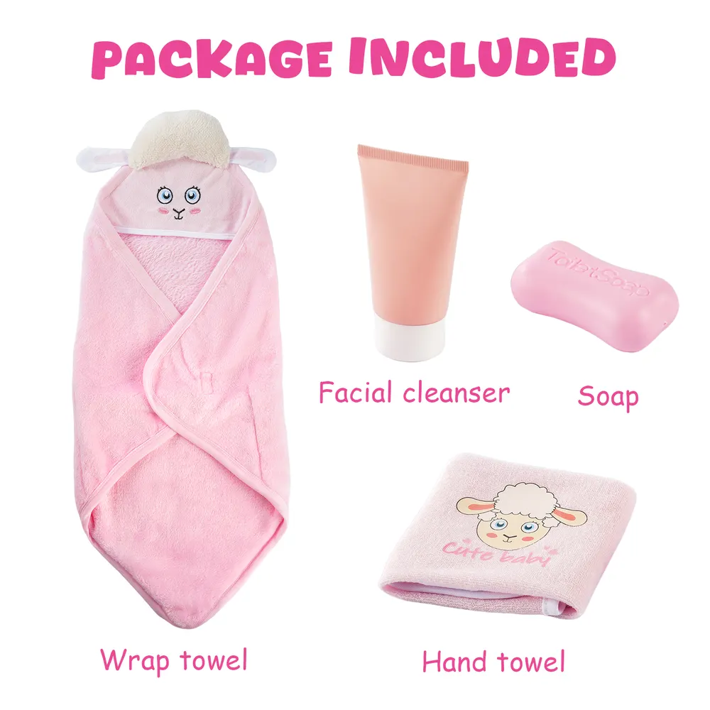 Pink Lamb Wrap 4 Pcs Reborn Baby Doll Clothes Accessories Set, photograph 4