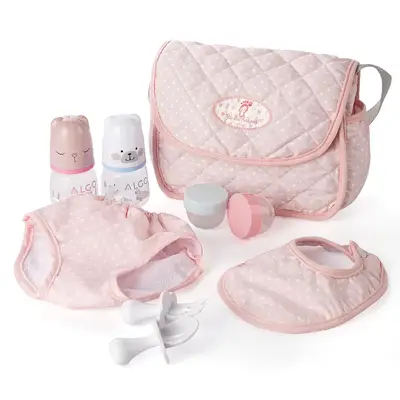 Pink Polka Dot Tote Feeding Series 9 Pcs Set Suitable for Reborn Baby Doll
