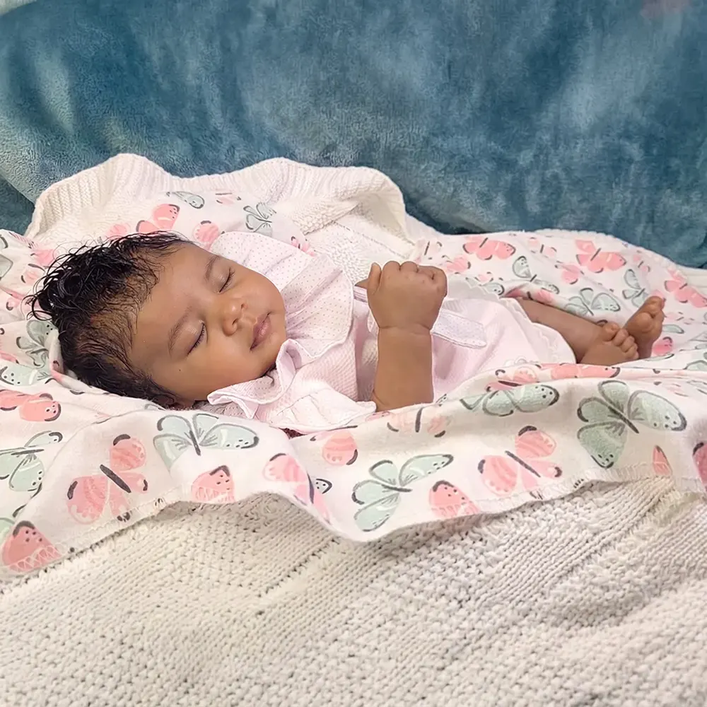 12"/16" Full Body Silicone African American Sleeping Baby Girl in Pink – Amani, photograph 2