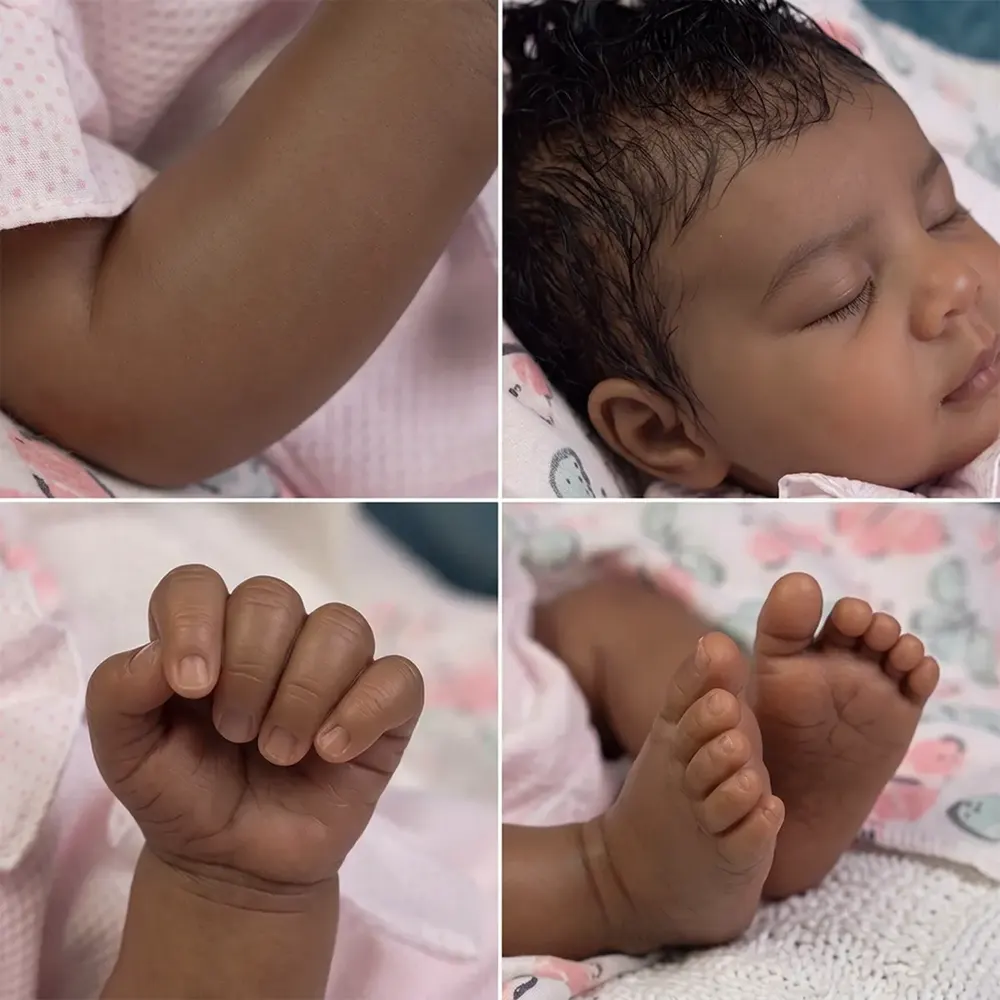 12"/16" Full Body Silicone African American Sleeping Baby Girl in Pink – Amani, photograph 4