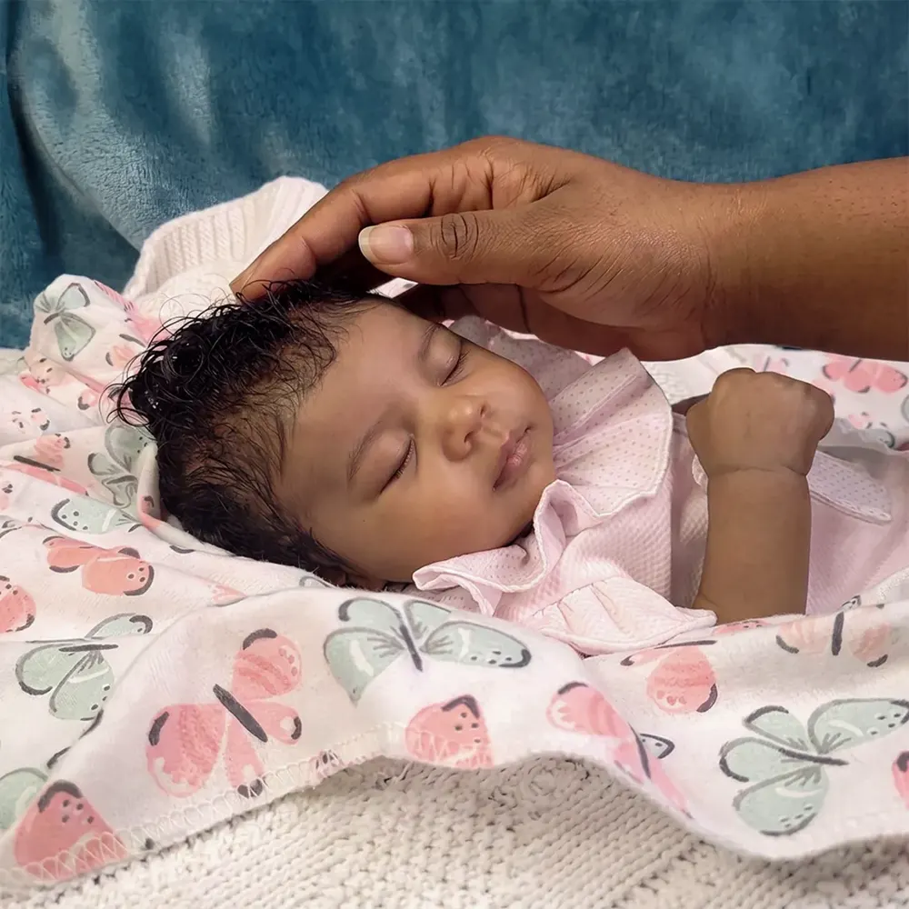 12"/16" Full Body Silicone African American Sleeping Baby Girl in Pink – Amani, photograph 5
