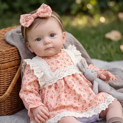 12"/16" Full Body Silicone Lifelike Awake Baby Doll in Pink Floral Lace Dress – Tansy