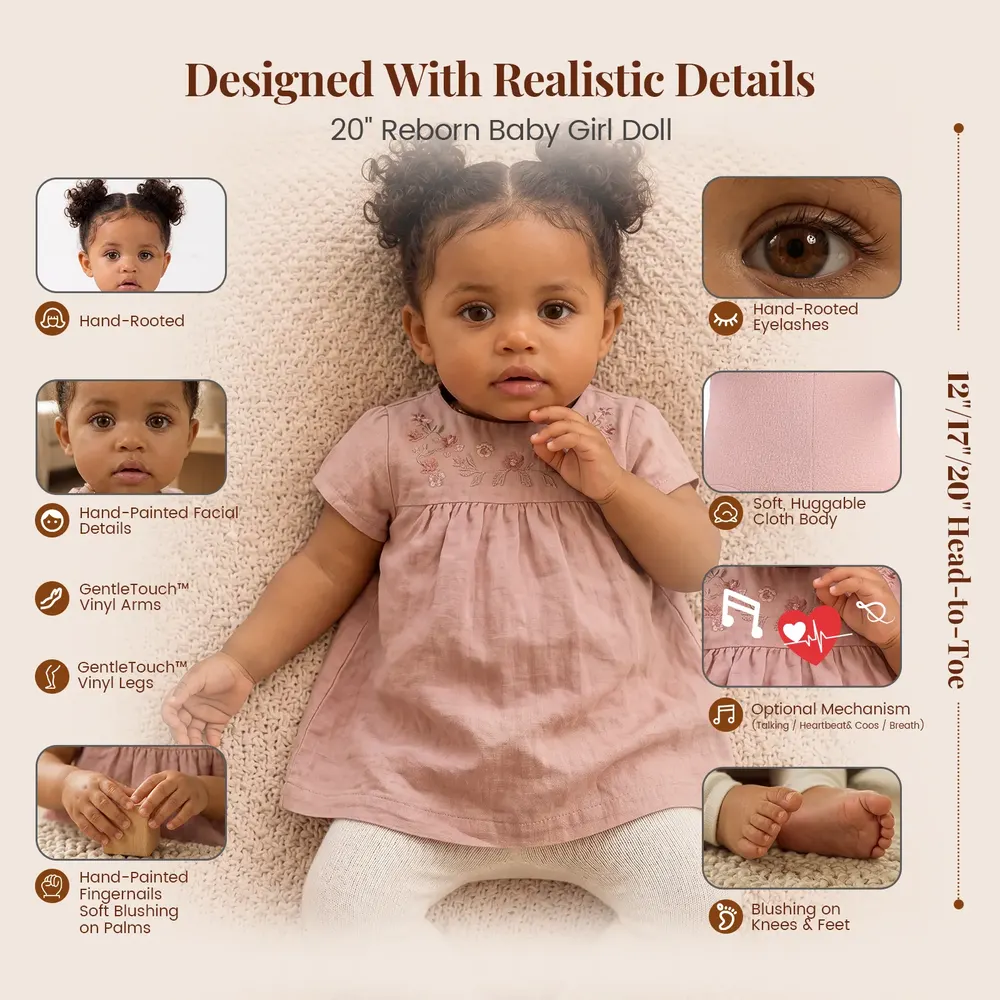 African American 20" Heartbeat Reborn Toddler Doll, Soft – Isla, photograph 5