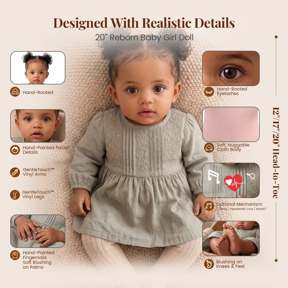 20" African American Heartbeat Reborn Toddler Doll Soft – Isla, photograph 4