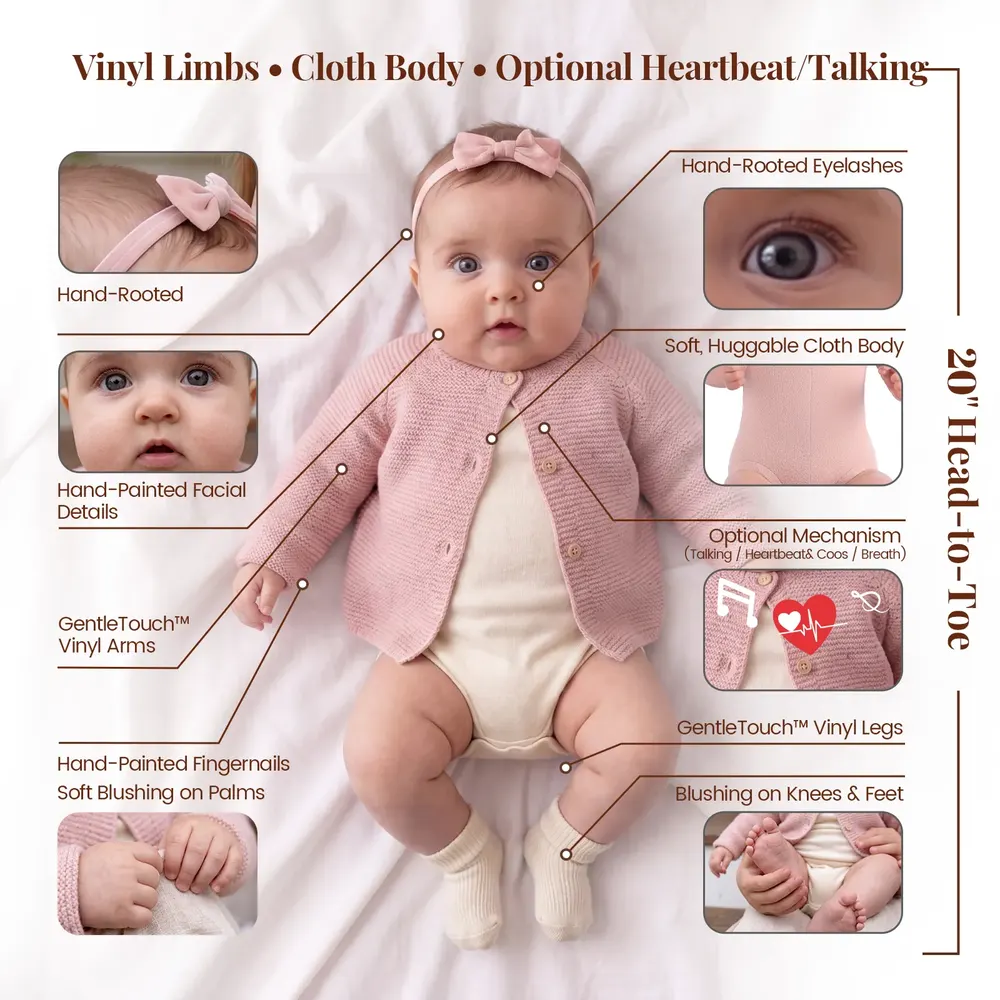 20" Heartbeat Reborn Baby Doll with Soft Body&Hand-rooted Hair - Bunella, photograph 5