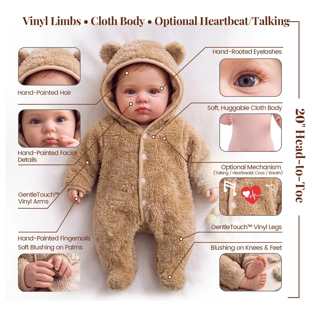 20" Heartbeat Reborn Toddler Doll with Cozy Feel and Adorable Baby Features - Isel, photograph 6