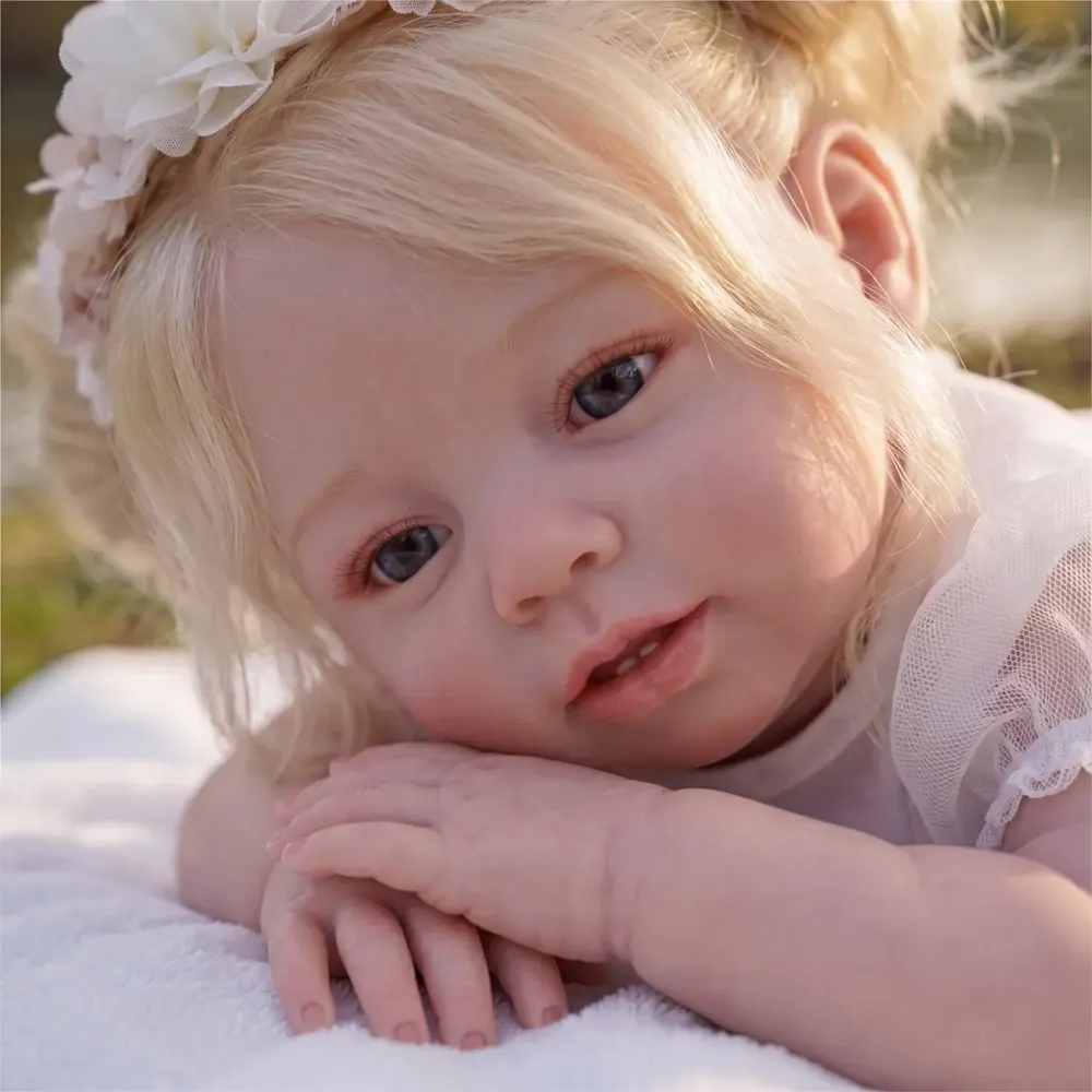 20" Reborn Baby Dolls Girl with Heartbeat Coos and Breath Blonde Hair Girl - Miri, photograph 4