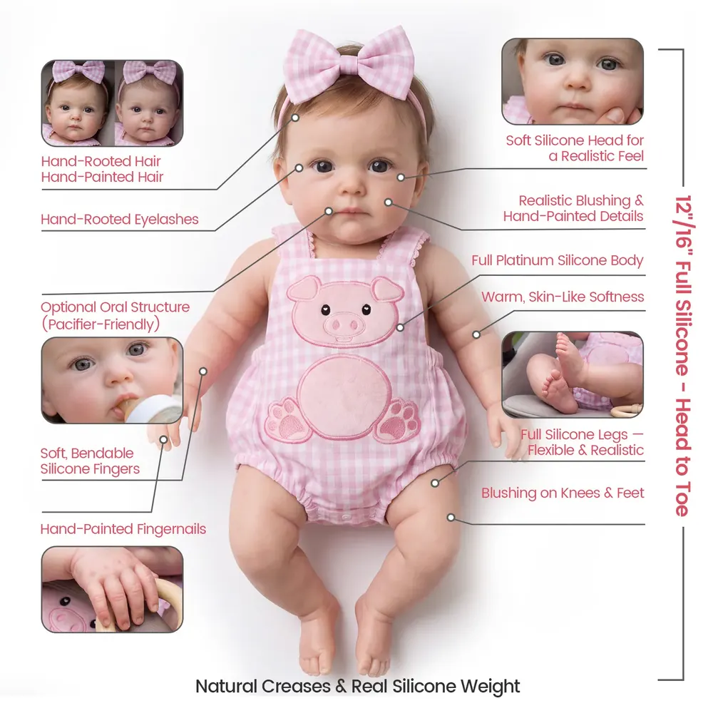 Full Body Silicone 12"/16" Reborn Baby Doll with Realistic Details - Tansy, photograph 6