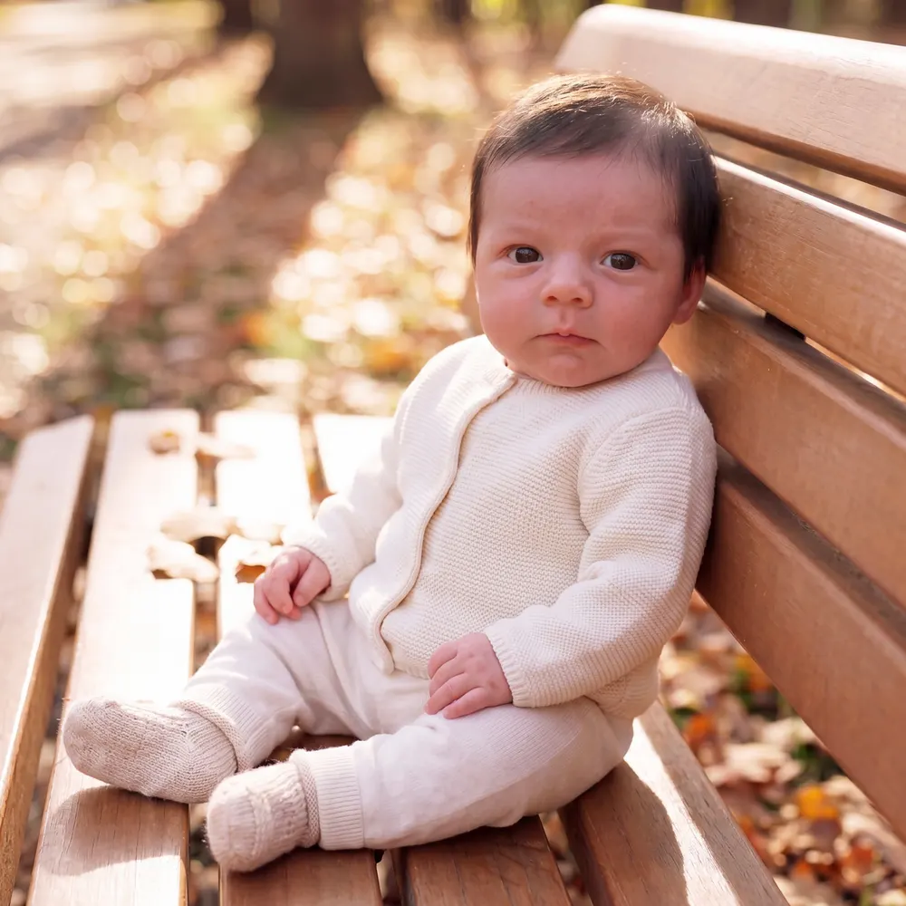 Full-Body Silicone Reborn Baby Doll, 12"/16" Lifelike Boy, Beige Knit Outfit – Wynne, photograph 2