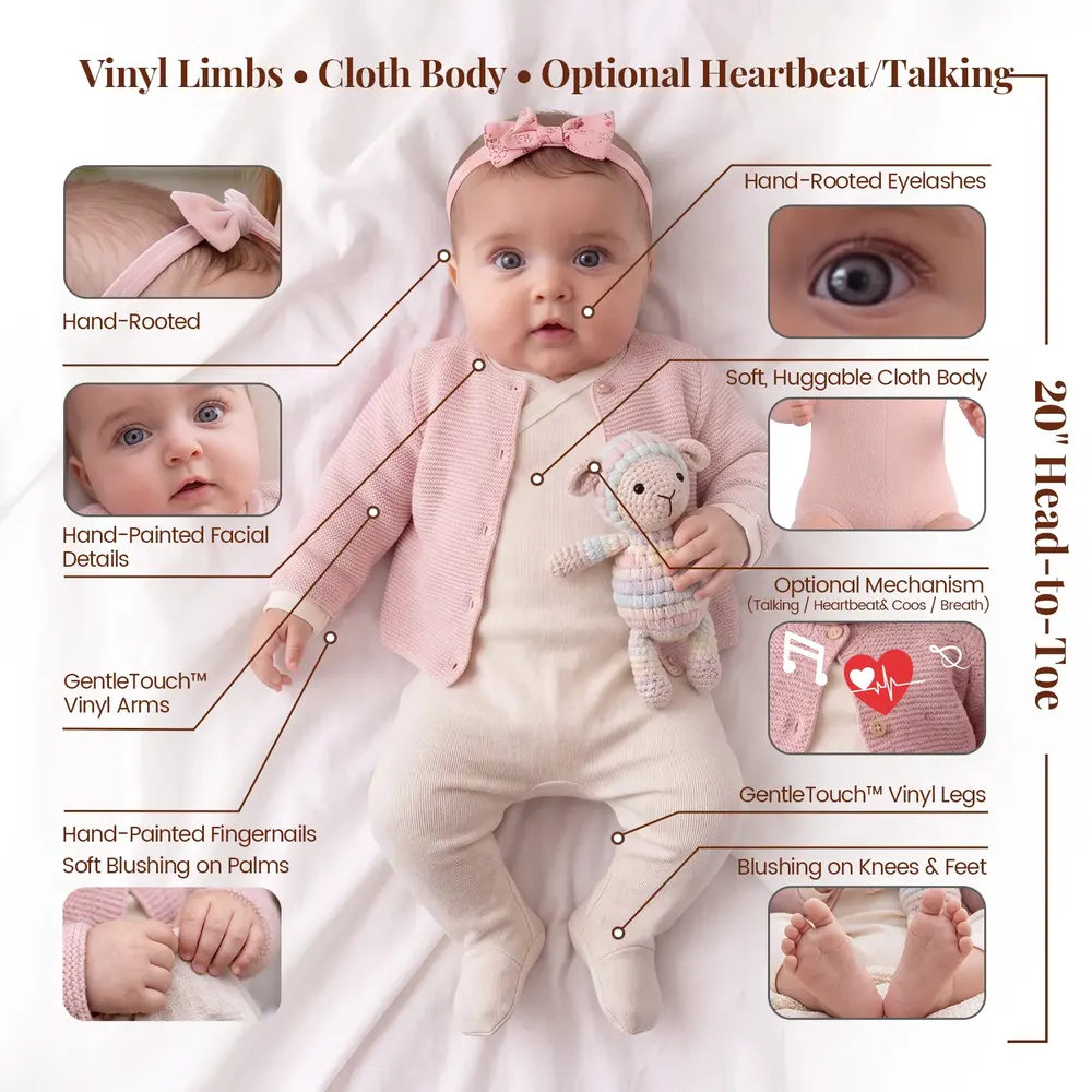 Heartbeat & Breath Reborn Baby Doll 20" with Weighted Soft Body – Bunella, photograph 4