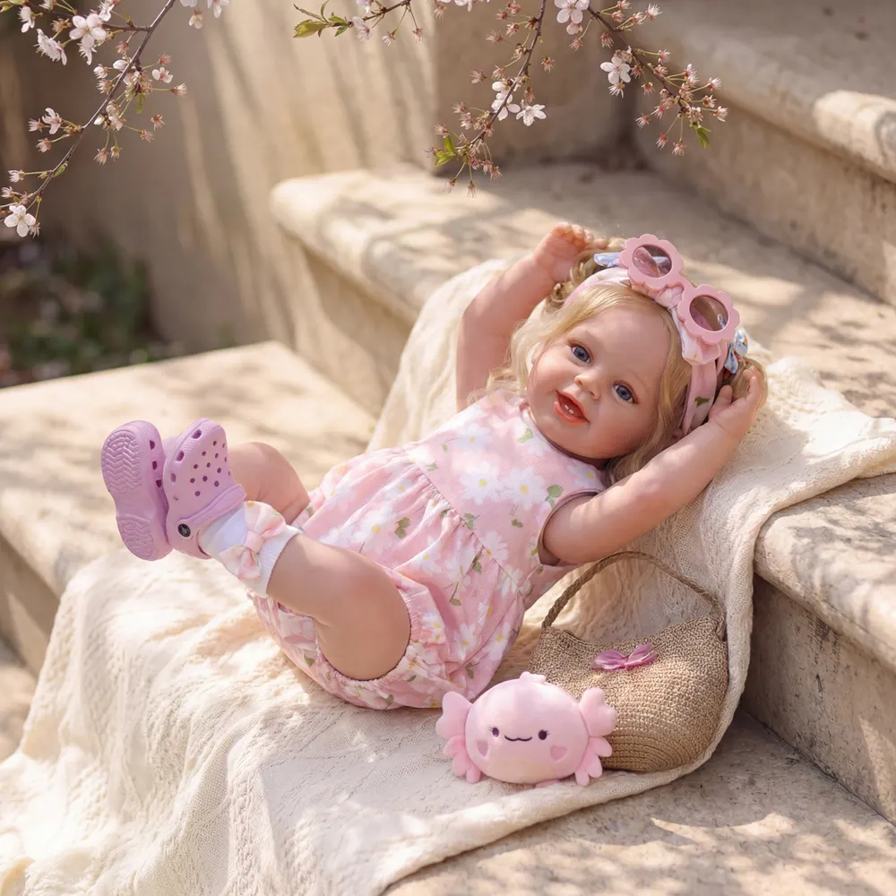 Realistic Reborn Baby Doll with Curly Blonde Hair, 20" Toddler Girl, photograph 3
