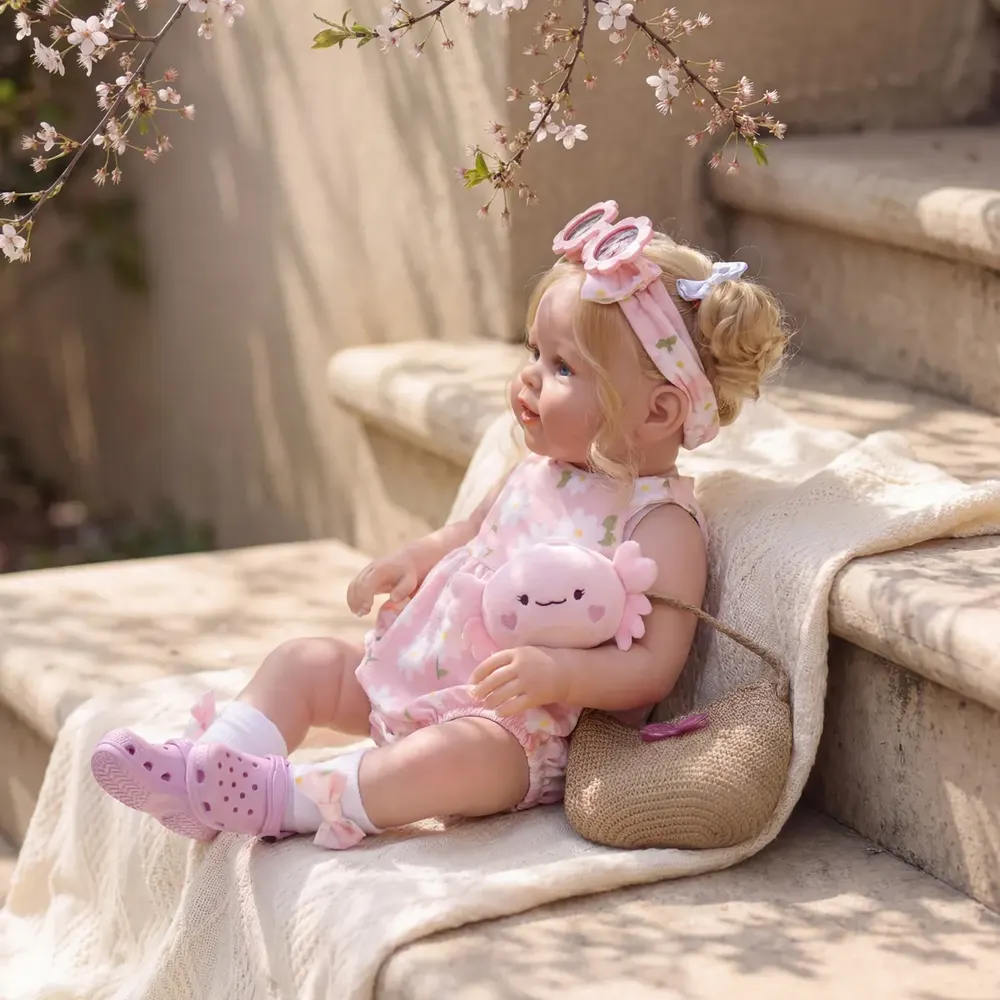 Realistic Reborn Baby Doll with Curly Blonde Hair, 20" Toddler Girl, photograph 6