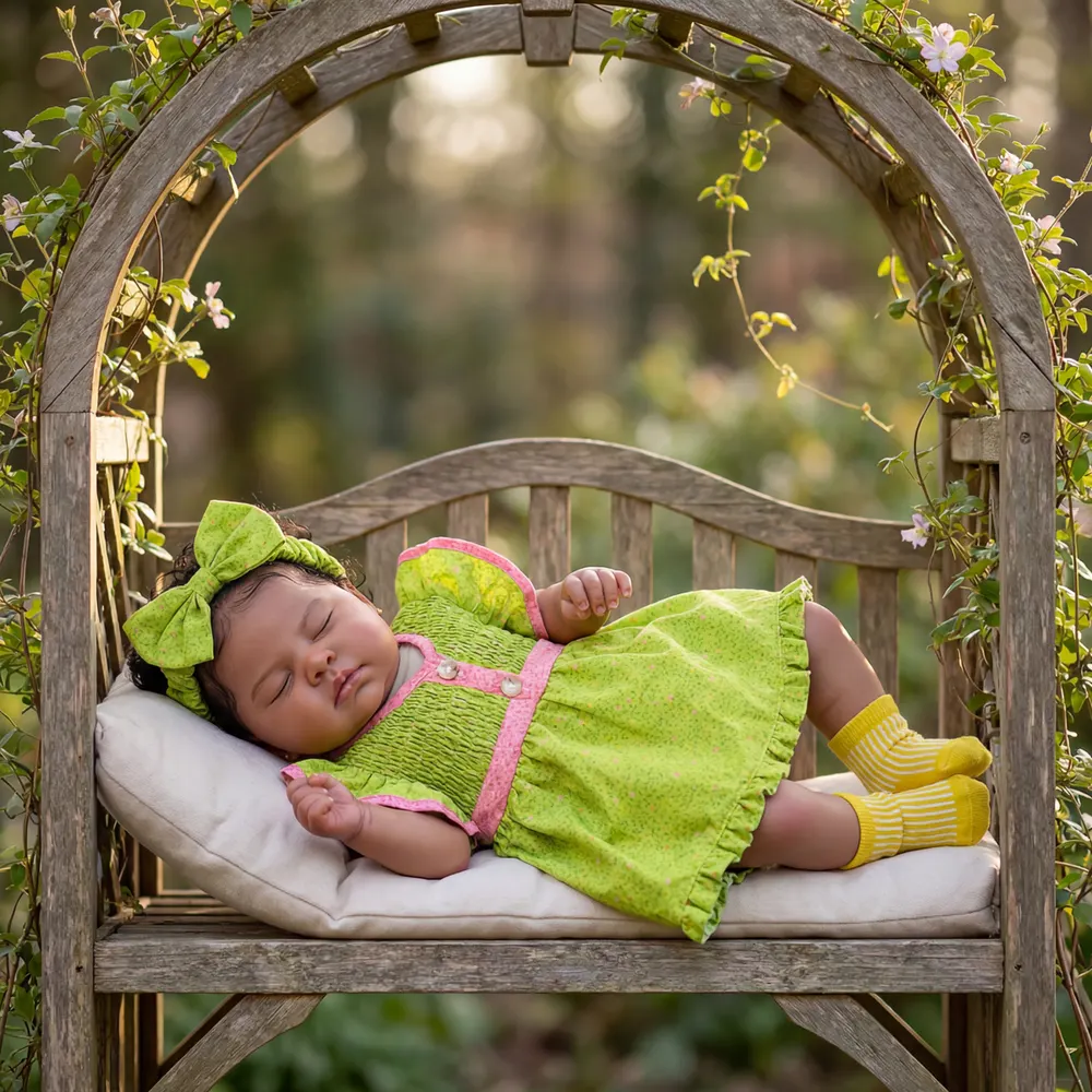Reborn Baby Dolls in Black Skin with Heartbeat, 20" Toddler with Curly Fluffy Hair, photograph 3