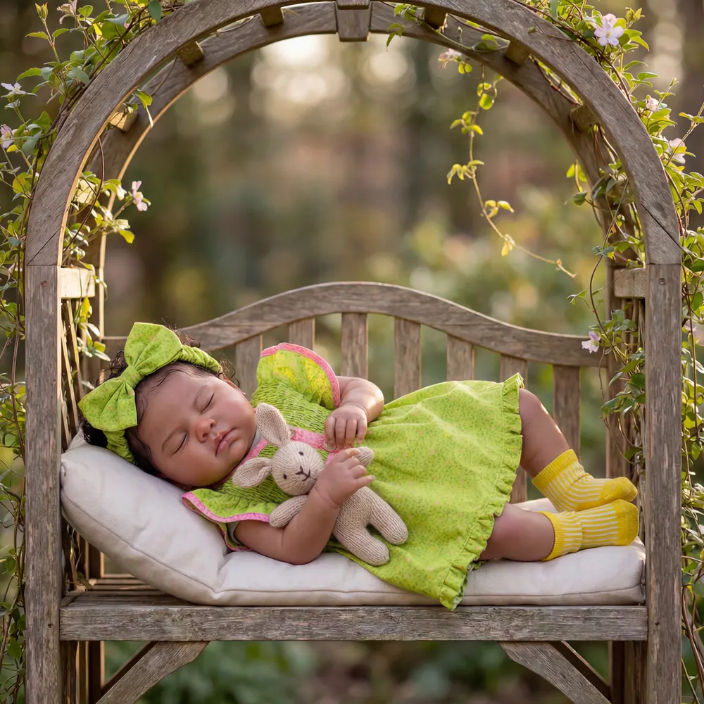 Reborn Baby Dolls in Black Skin with Heartbeat, 20" Toddler with Curly Fluffy Hair, photograph 6