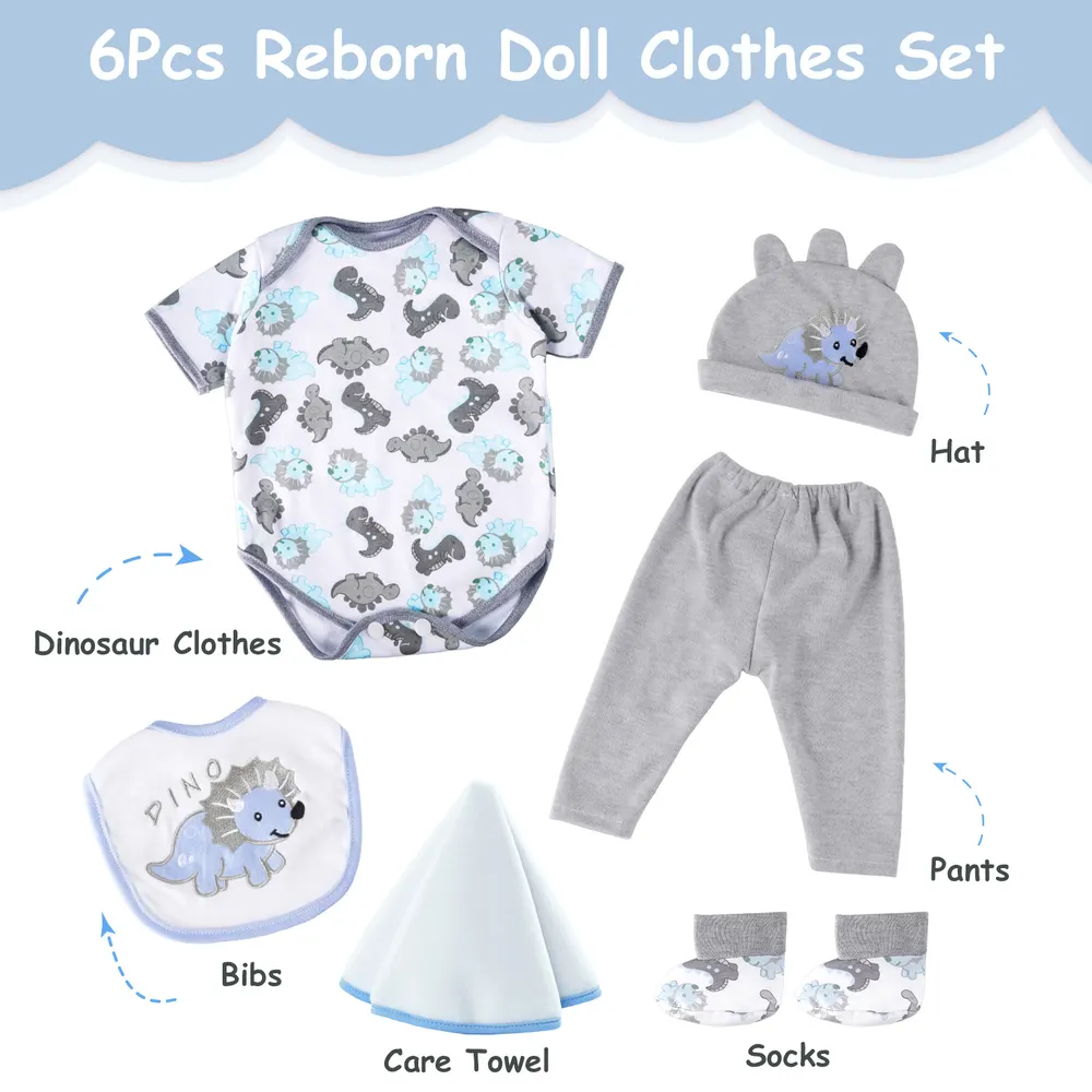 17"-22" Reborn Dolls Baby Clothes Dinosaur Outfit Reborn Doll Boy Baby Clothing, photograph 2
