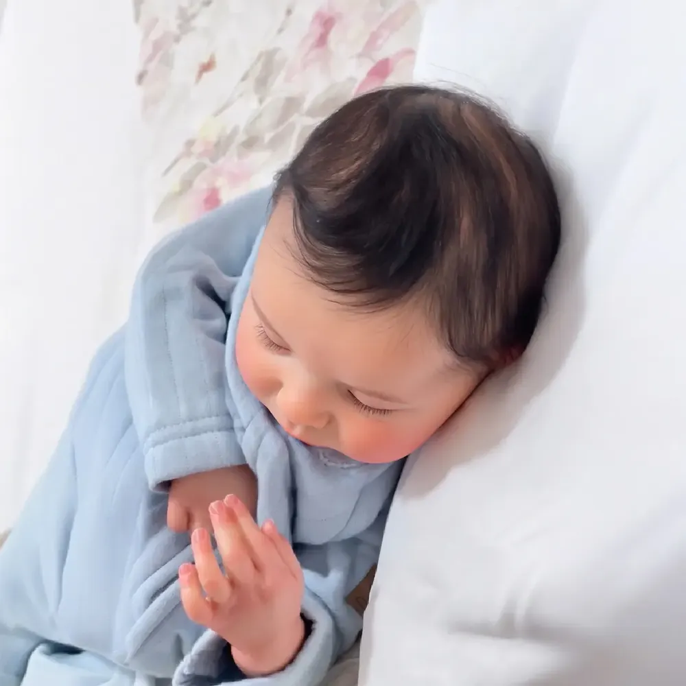 Reborn Dolls with Hand Rooted Brown Hair, 20" Newborn Baby Boy, photograph 4