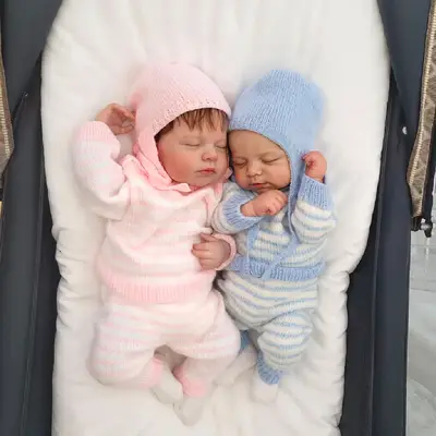 Sleeping Silicone Reborn Baby Twins with Round Cute Face, 12"/16" Dolls