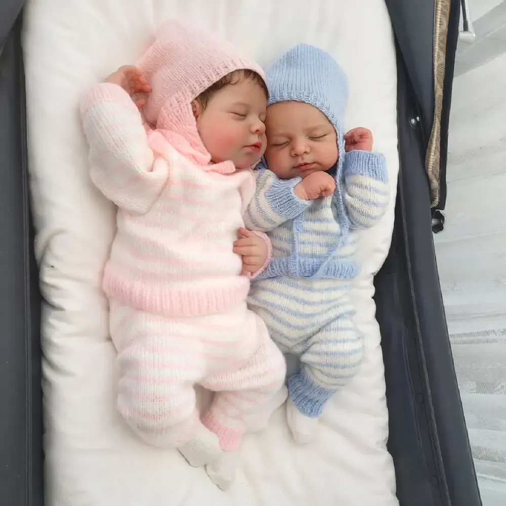 Sleeping Silicone Reborn Baby Twins with Round Cute Face, 12"/16" Dolls, photograph 3
