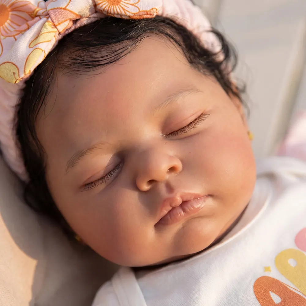 Toddler 20" African American Reborn Baby Girl with Silky Black Hair, photograph 3