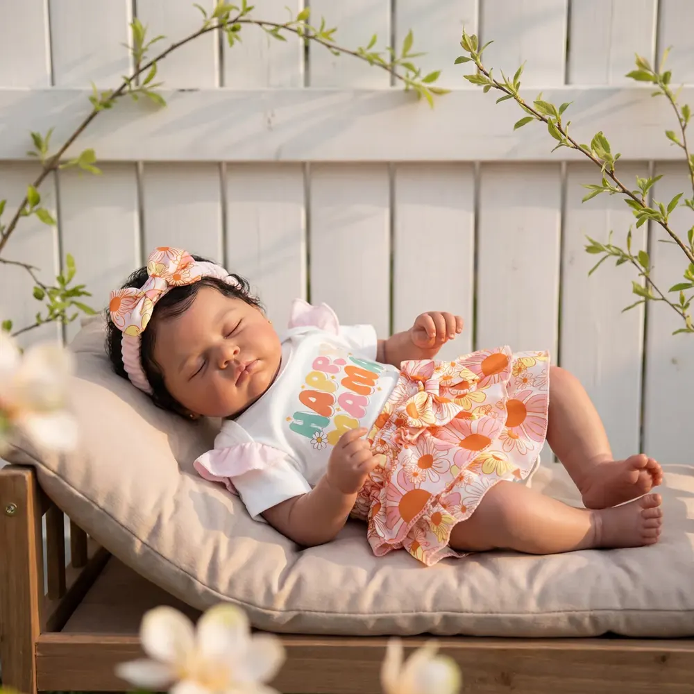 Toddler 20" African American Reborn Baby Girl with Silky Black Hair, photograph 4