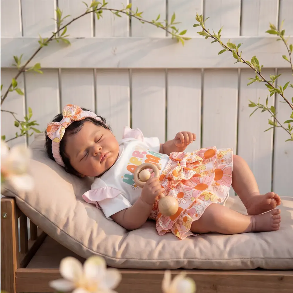Toddler 20" African American Reborn Baby Girl with Silky Black Hair, photograph 5