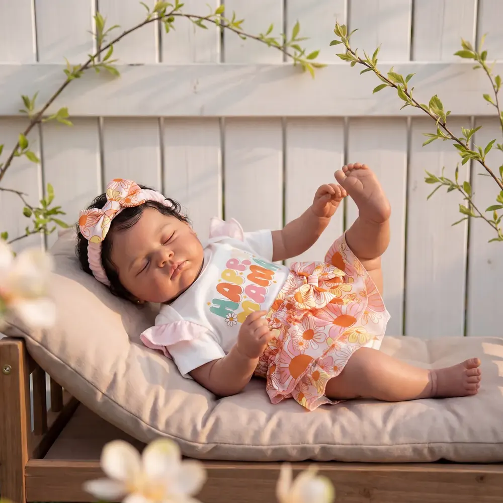 Toddler 20" African American Reborn Baby Girl with Silky Black Hair, photograph 6