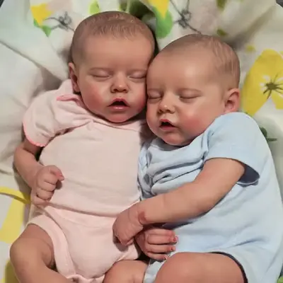 Twins 17" Reborn Twins Doll in Asleep with Hand-Rooted Brown Hair