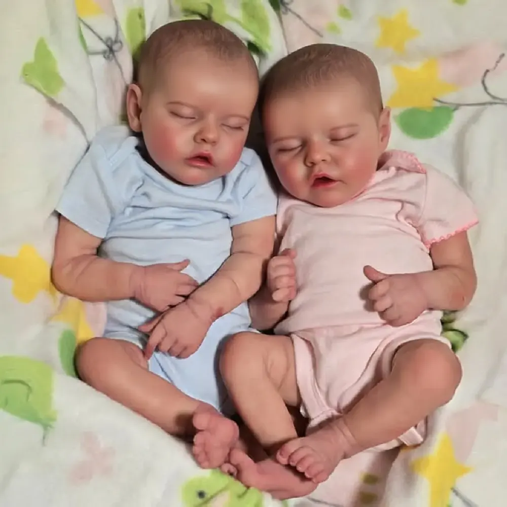 Twins 17" Reborn Twins Doll in Asleep with Hand-Rooted Brown Hair, photograph 3
