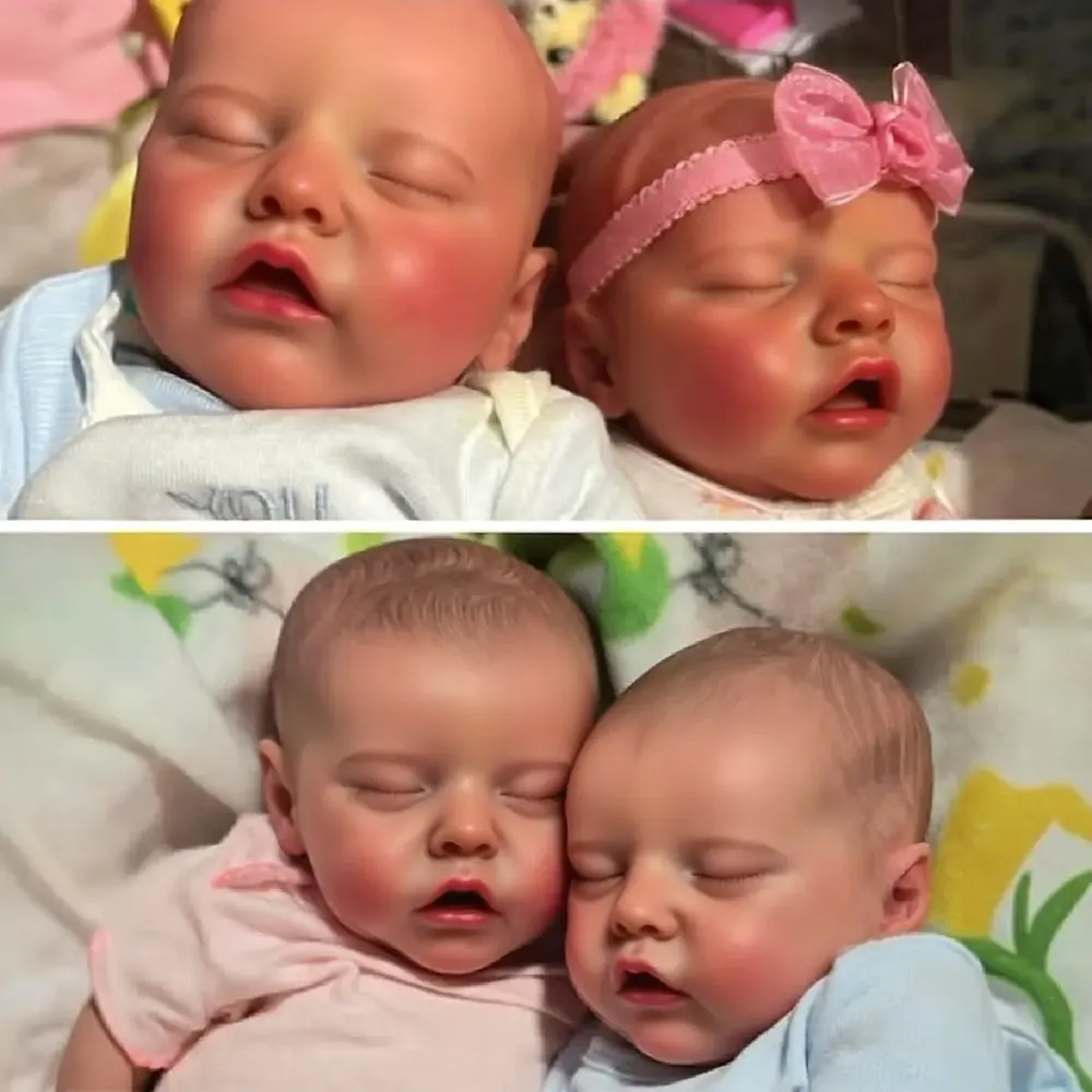 Twins 17" Reborn Twins Doll in Asleep with Hand-Rooted Brown Hair, photograph 5