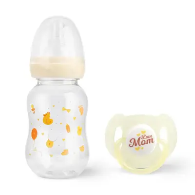 Yellow Style Pacifier and Bottle 2 Pieces Set Safest Reborn Baby Doll Accessories