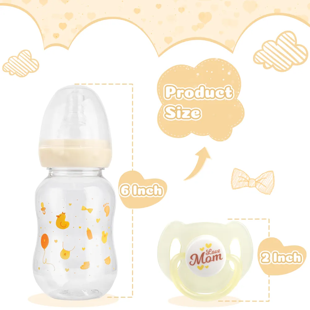 Yellow Style Pacifier and Bottle 2 Pieces Set Safest Reborn Baby Doll Accessories, photograph 3