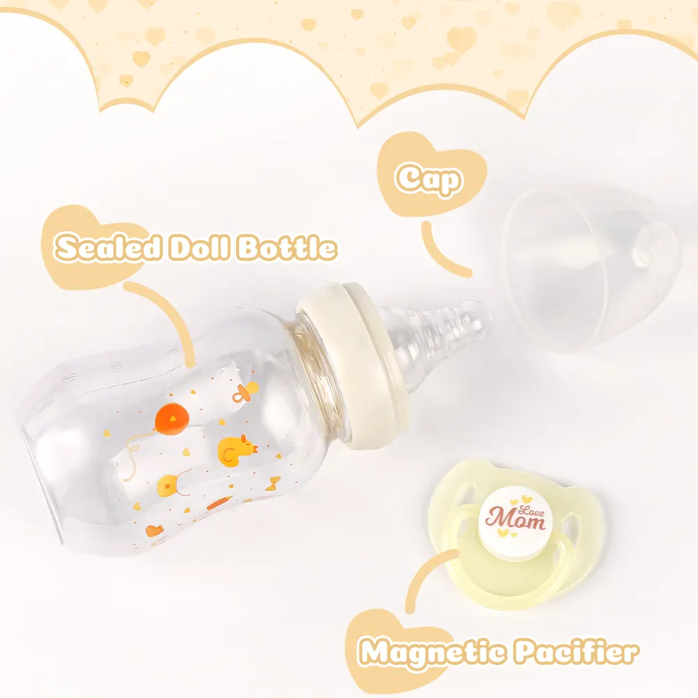 Yellow Style Pacifier and Bottle 2 Pieces Set Safest Reborn Baby Doll Accessories, photograph 4